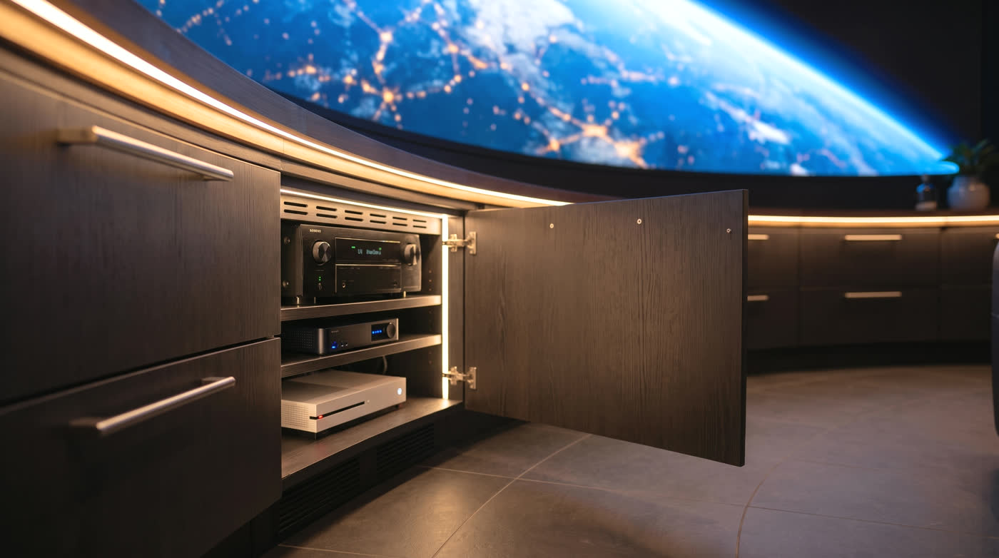 Ventilated AV cabinet with equipment