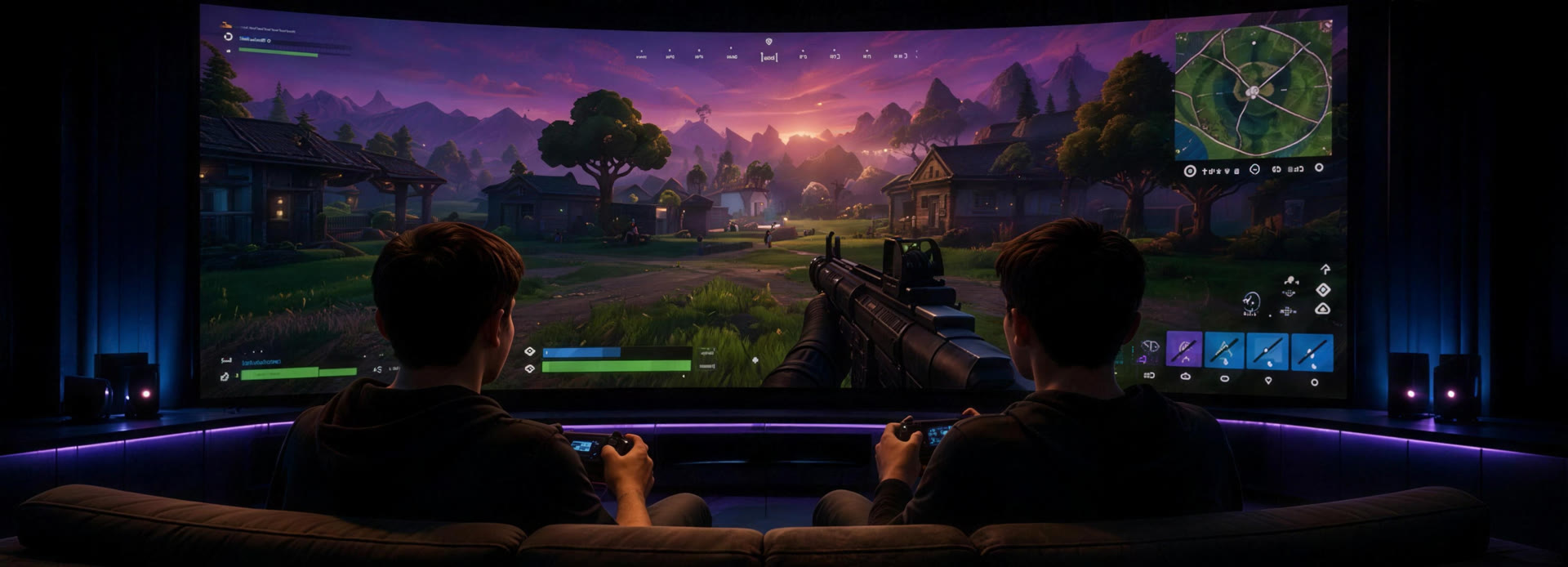 A game filling the curved screen